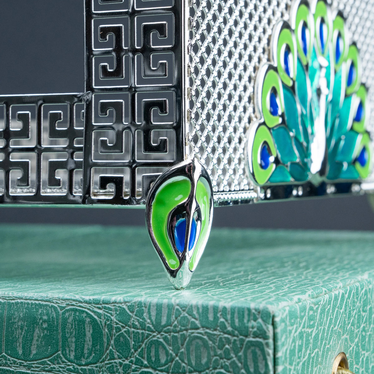 Emerald Green Luxury Serving Basket with Greek Key Metal Detailing and Premium Presentation Case | Festive Table Décor