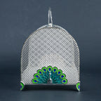 Luxury silver serving basket with Greek key detailing and raised metallic handle