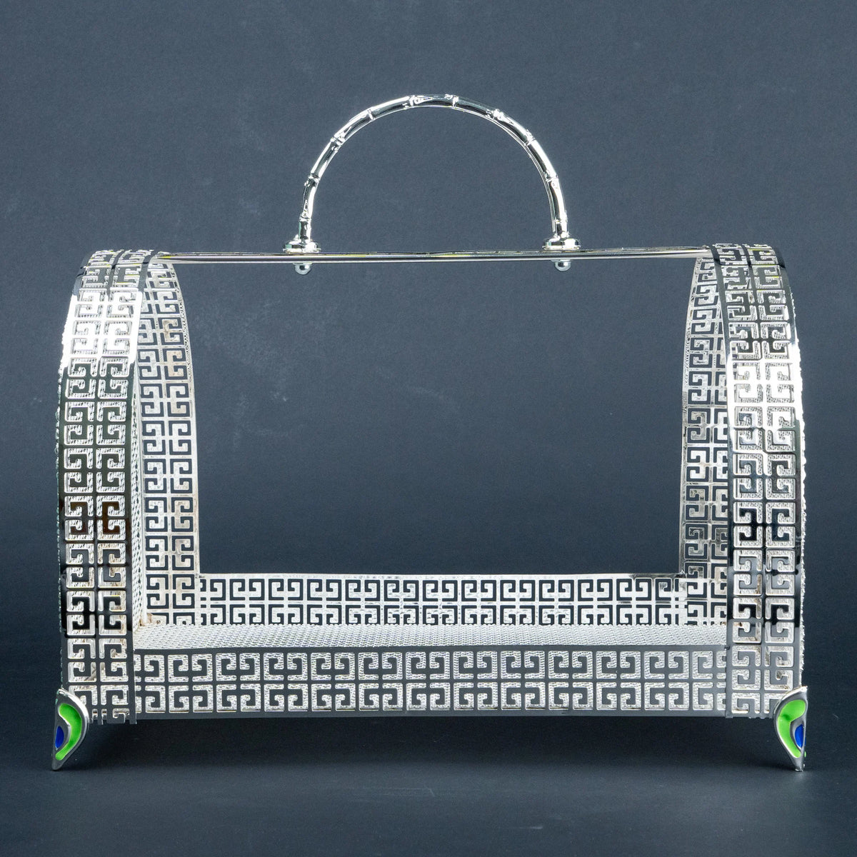 Emerald Green Luxury Serving Basket with Greek Key Metal Detailing and Premium Presentation Case | Festive Table Décor