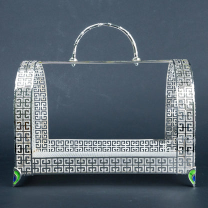 Emerald Green Luxury Serving Basket with Greek Key Metal Detailing and Premium Presentation Case | Festive Table Décor