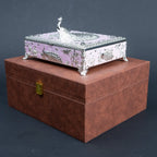 Ghar Art Royal Peacock jewellery box in pink and silver with ornate raised peacock design