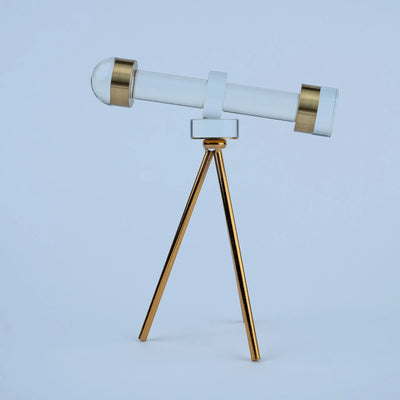 Telescope Inspired Table Décor, Clear Cylindrical Design with Gold-Toned Details and Tripod Stand for Living Room, Office Desk and Study