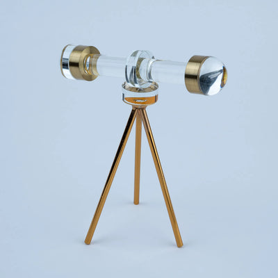 Telescope Inspired Table Décor, Clear Cylindrical Design with Gold-Toned Details and Tripod Stand for Living Room, Office Desk and Study
