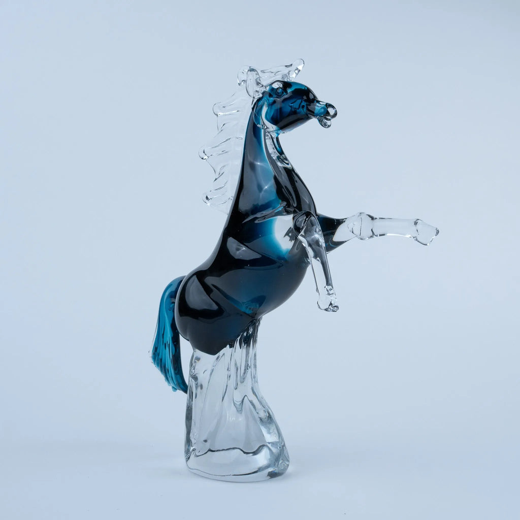 Blue crystal horse figurine with sapphire-blue accents and transparent detailing