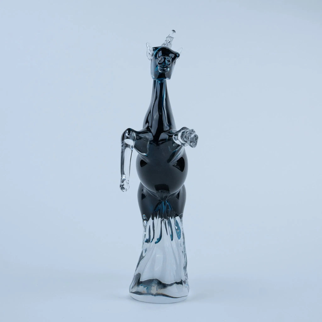 Blue horse decorative figurine with flowing clear mane and sapphire-blue tail