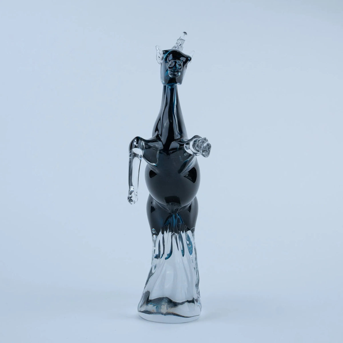 Blue horse decorative figurine with flowing clear mane and sapphire-blue tail