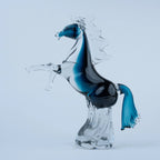 Blue horse decorative figurine with flowing clear mane and sapphire-blue tail