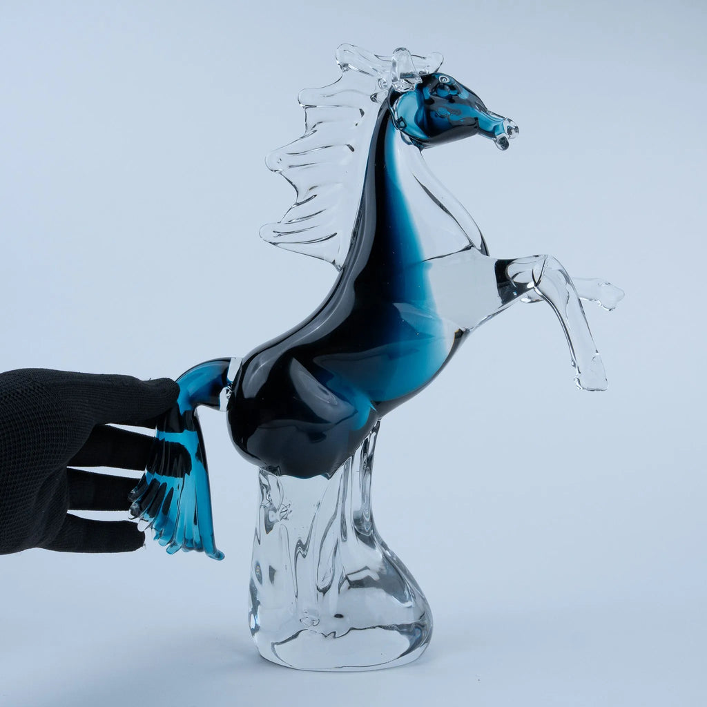 Blue crystal horse figurine with sapphire-blue accents and transparent detailing