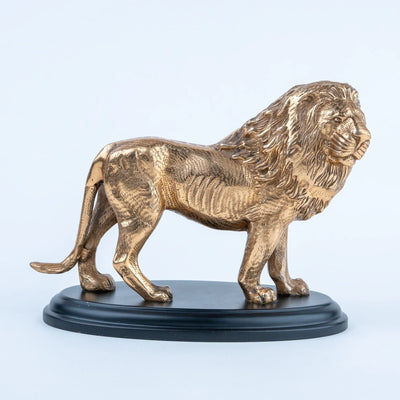 Gold Lion Figurine, Decorative Lion Statue with Textured Mane and Black Oval Base for Living Room, Office Desk, Console Table and Home Décor