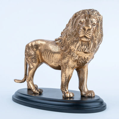 Gold Lion Figurine, Decorative Lion Statue with Textured Mane and Black Oval Base for Living Room, Office Desk, Console Table and Home Décor