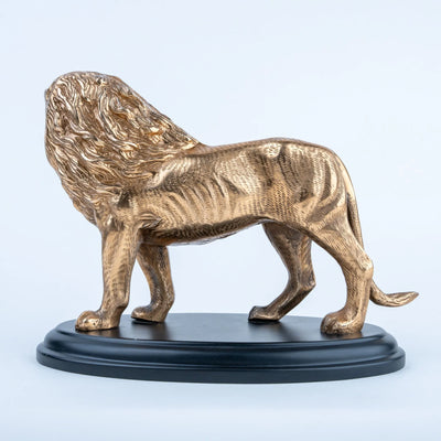 Gold Lion Figurine, Decorative Lion Statue with Textured Mane and Black Oval Base for Living Room, Office Desk, Console Table and Home Décor