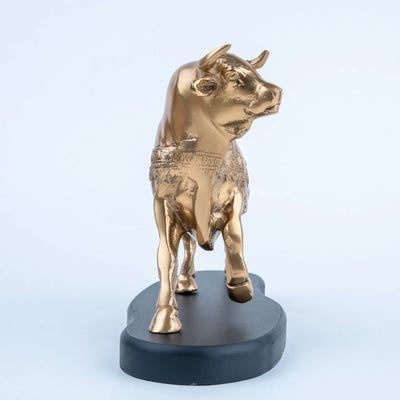 Golden Bull Figurine, Gold Finish Decorative Bull Statue with Ornate Engraved Details and Black Base for Living Room, Office, Console Table and Home Décor