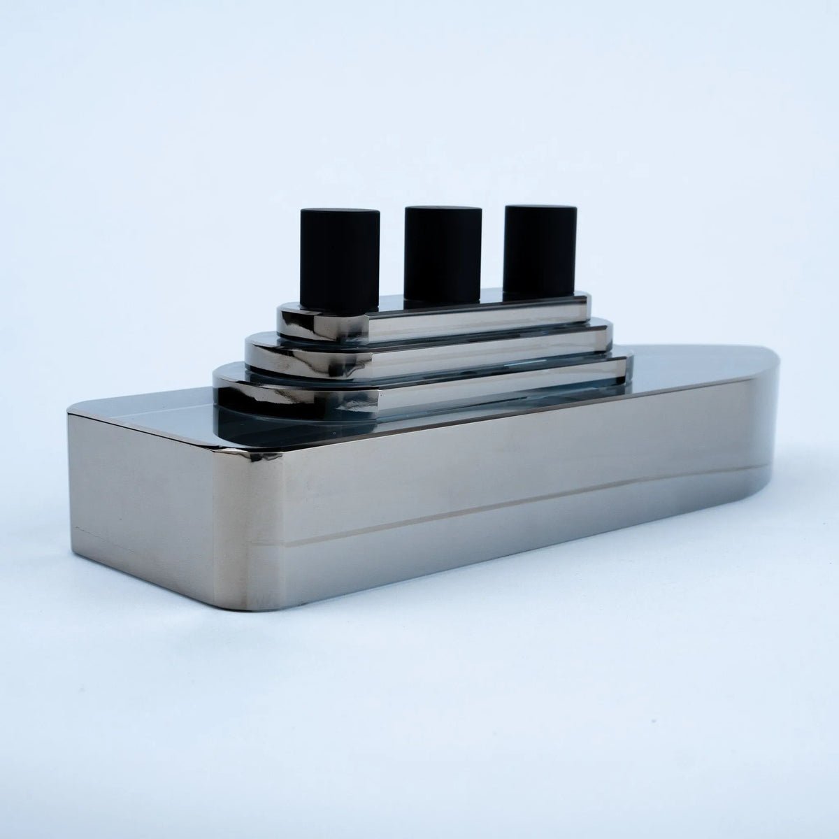 Smoky Voyage glass ship showpiece with layered upper deck
