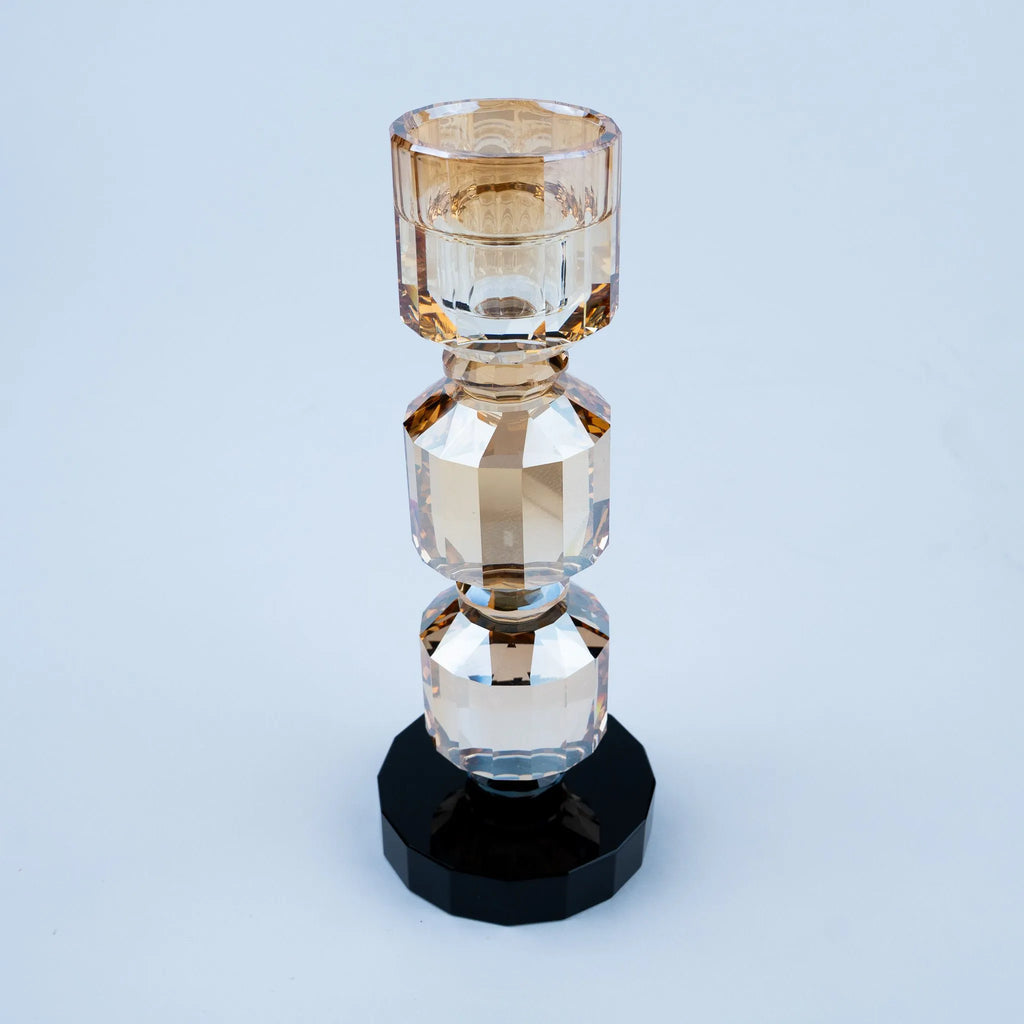 Champagne gold candle holder with faceted clear and amber detailing