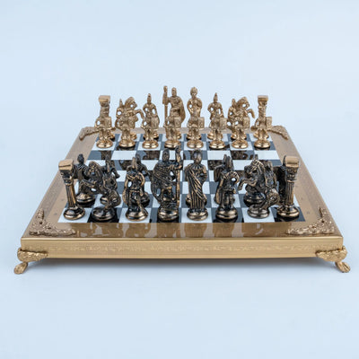 Royal Gold Chess Set for Adults, Luxury Decorative Chess Board with Ornate Gold Frame, Figurine-Style Gold and Black Chess Pieces for Home, Office, Study and Living Room