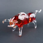 Ruby Red Bull Figurine | Transparent Decorative Bull with Amber Accents, Modern Animal Tabletop Decor for Living Room, Office and Console Table