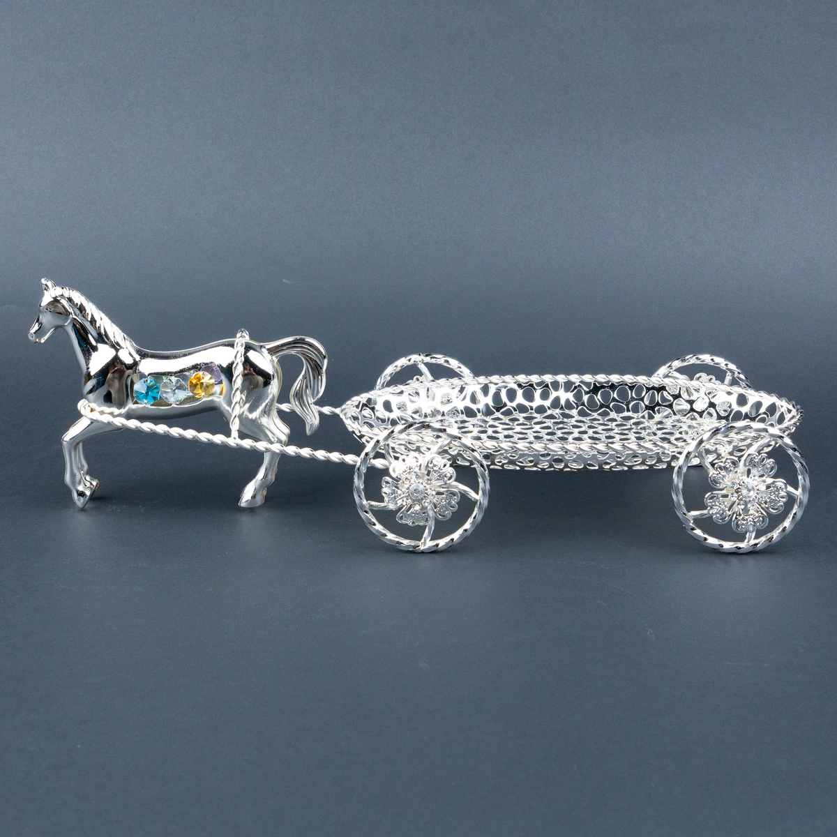 Royal Silver Horse-Drawn Carriage Decorative Showpiece