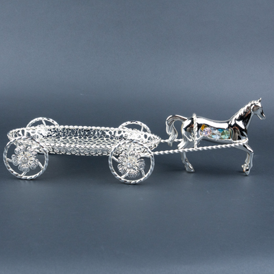 Royal Silver Horse-Drawn Carriage Decorative Showpiece