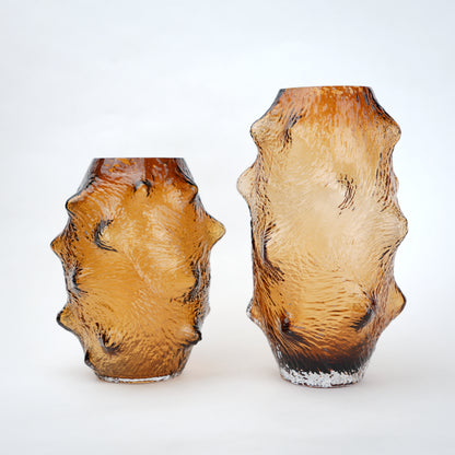 Amber hammered vase duo, scale shot