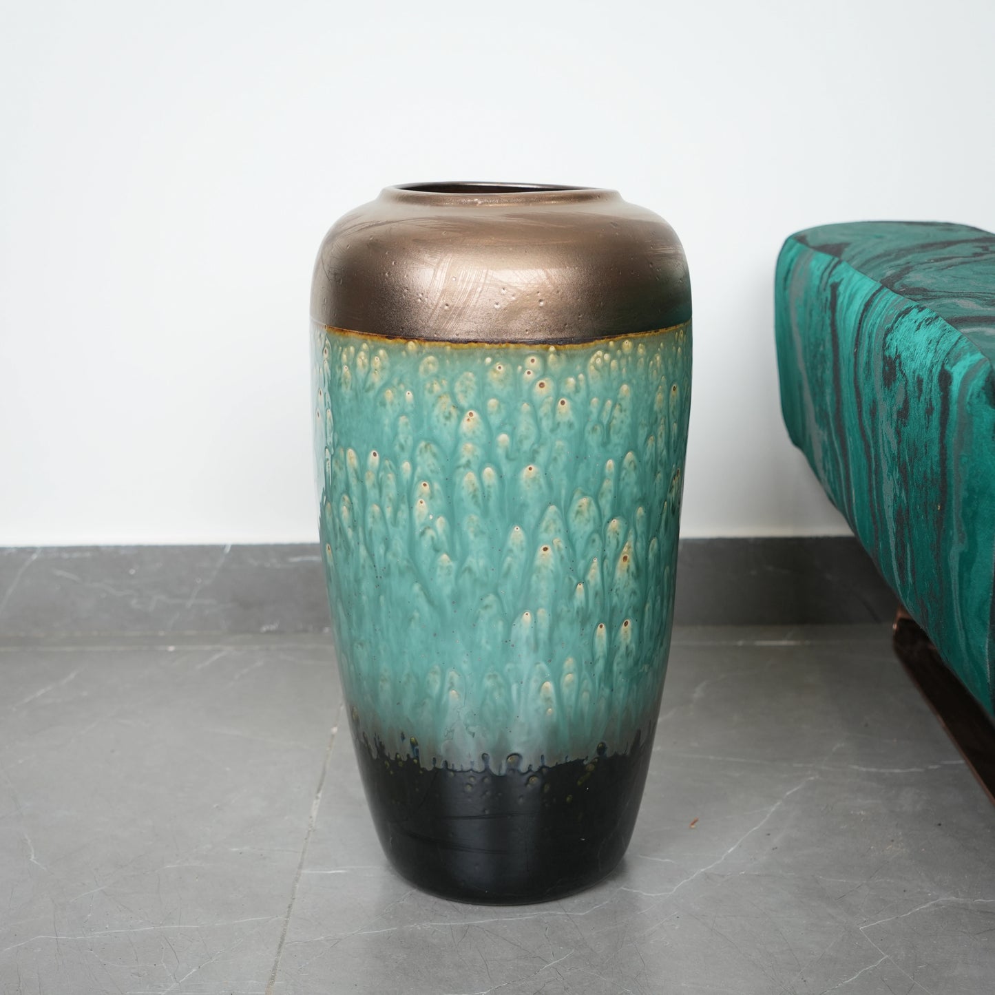 teal green tall ceramic decorative vase for living room