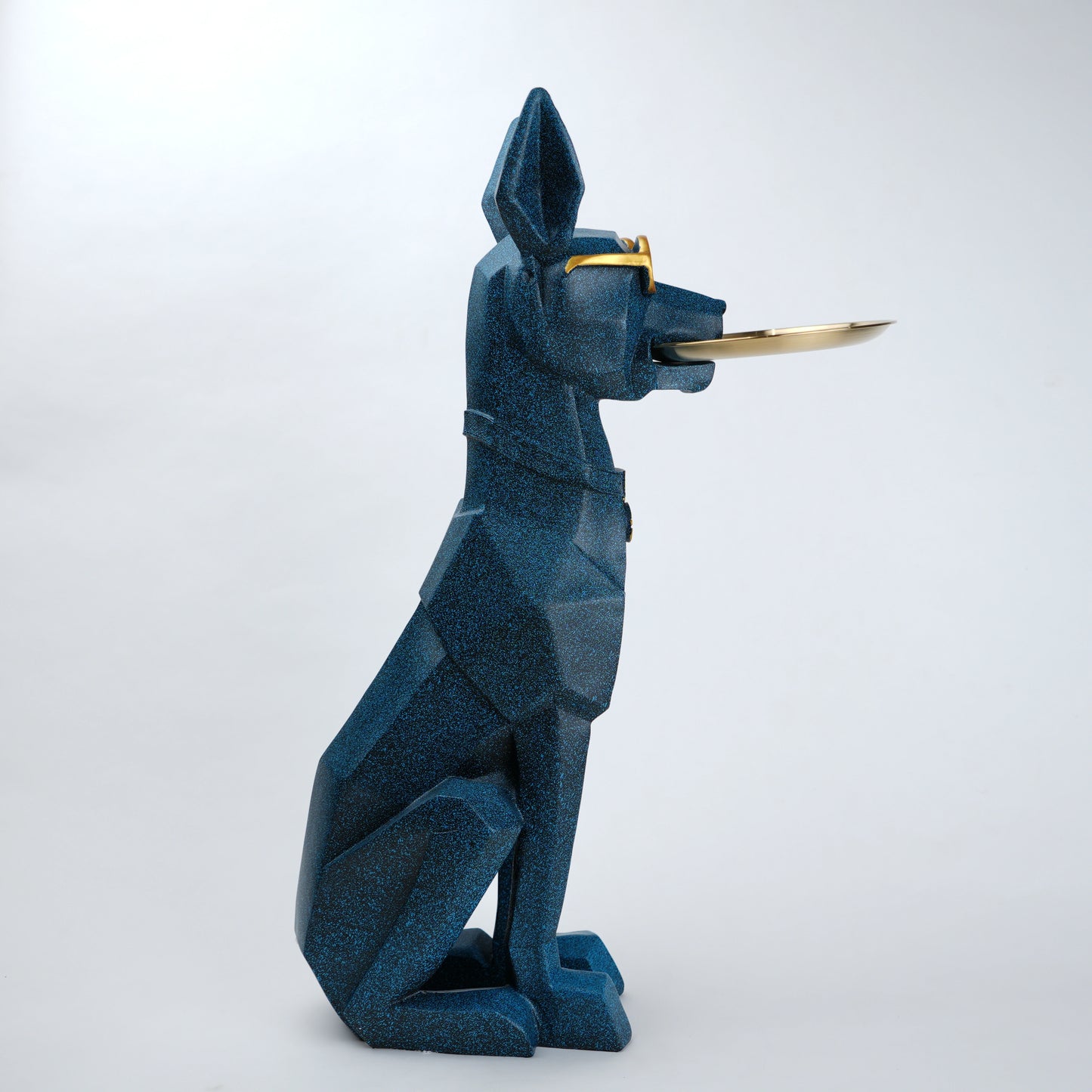 black and blue dog tray holder decor entryway statement piece