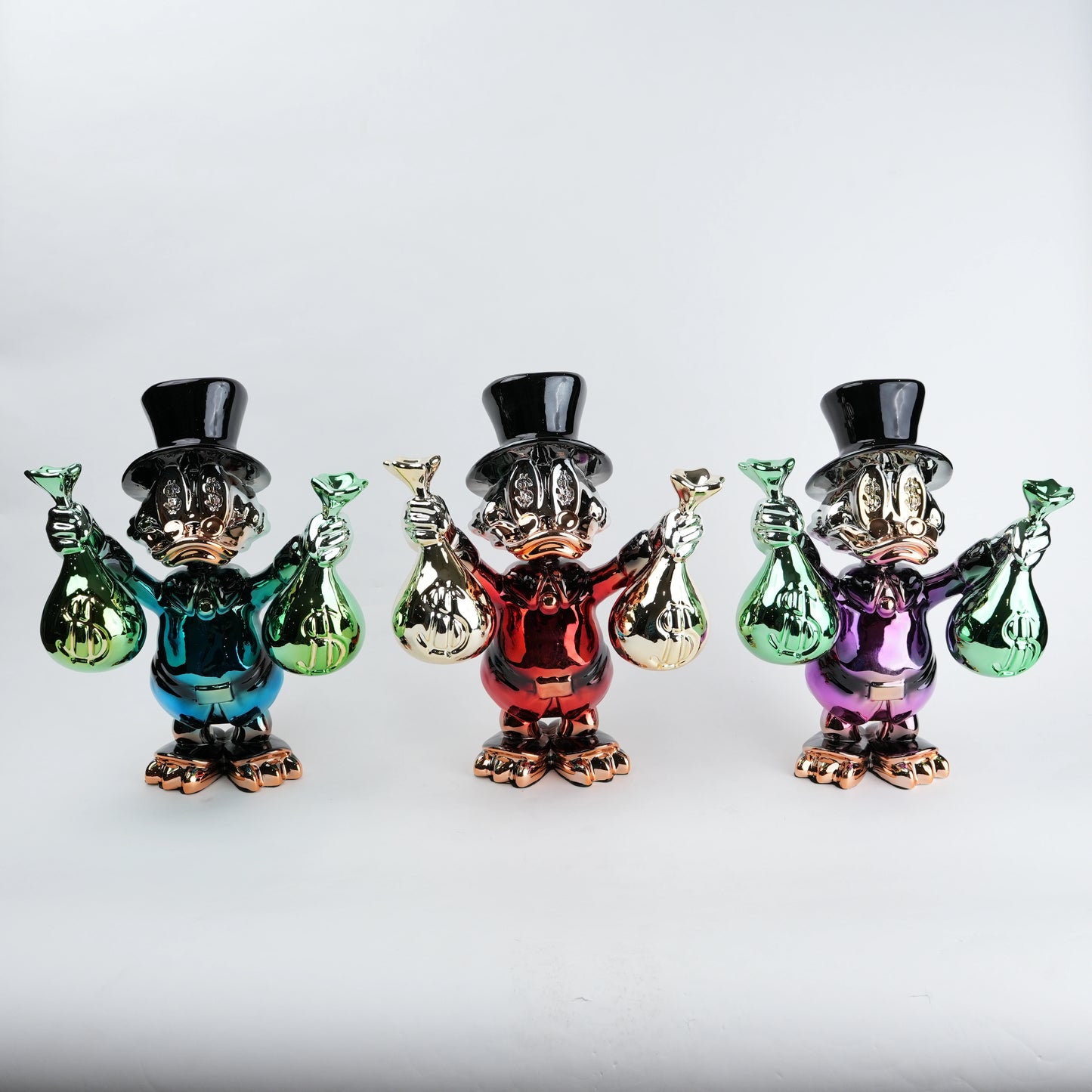 Red luxury money decor showpiece with gold accents holding money bags for home and office styling