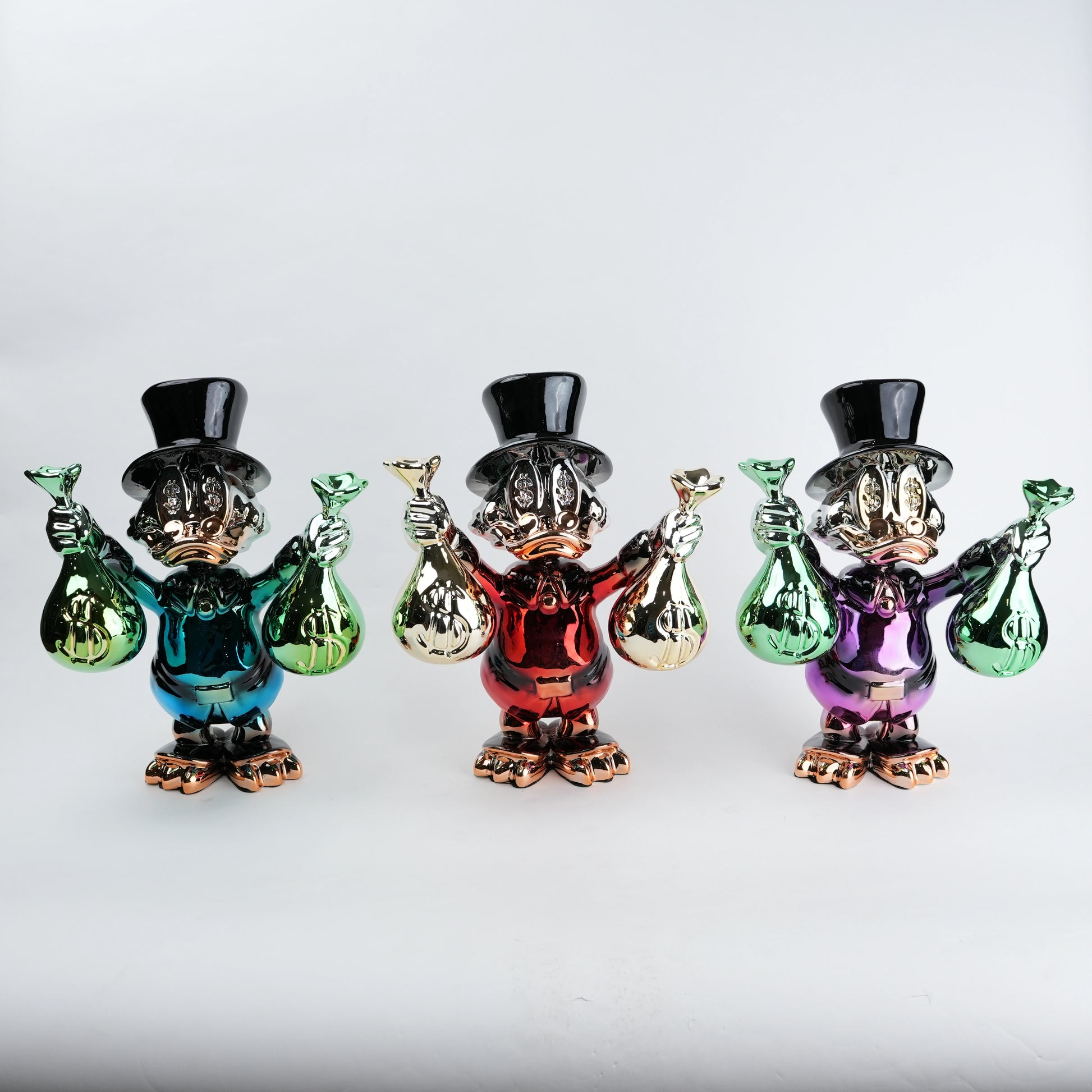 Red luxury money decor showpiece with gold accents holding money bags for home and office styling