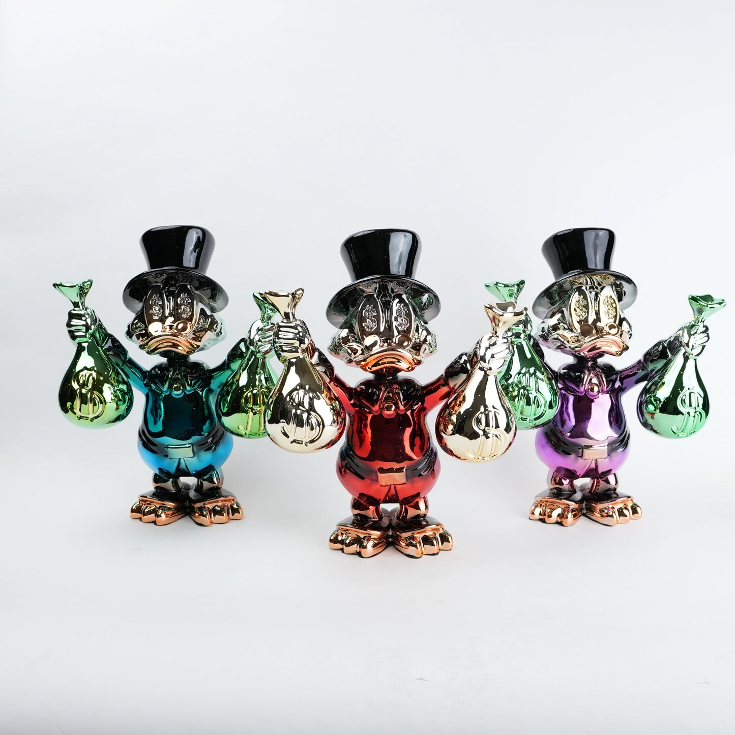 Red luxury money decor showpiece with gold accents holding money bags for home and office styling