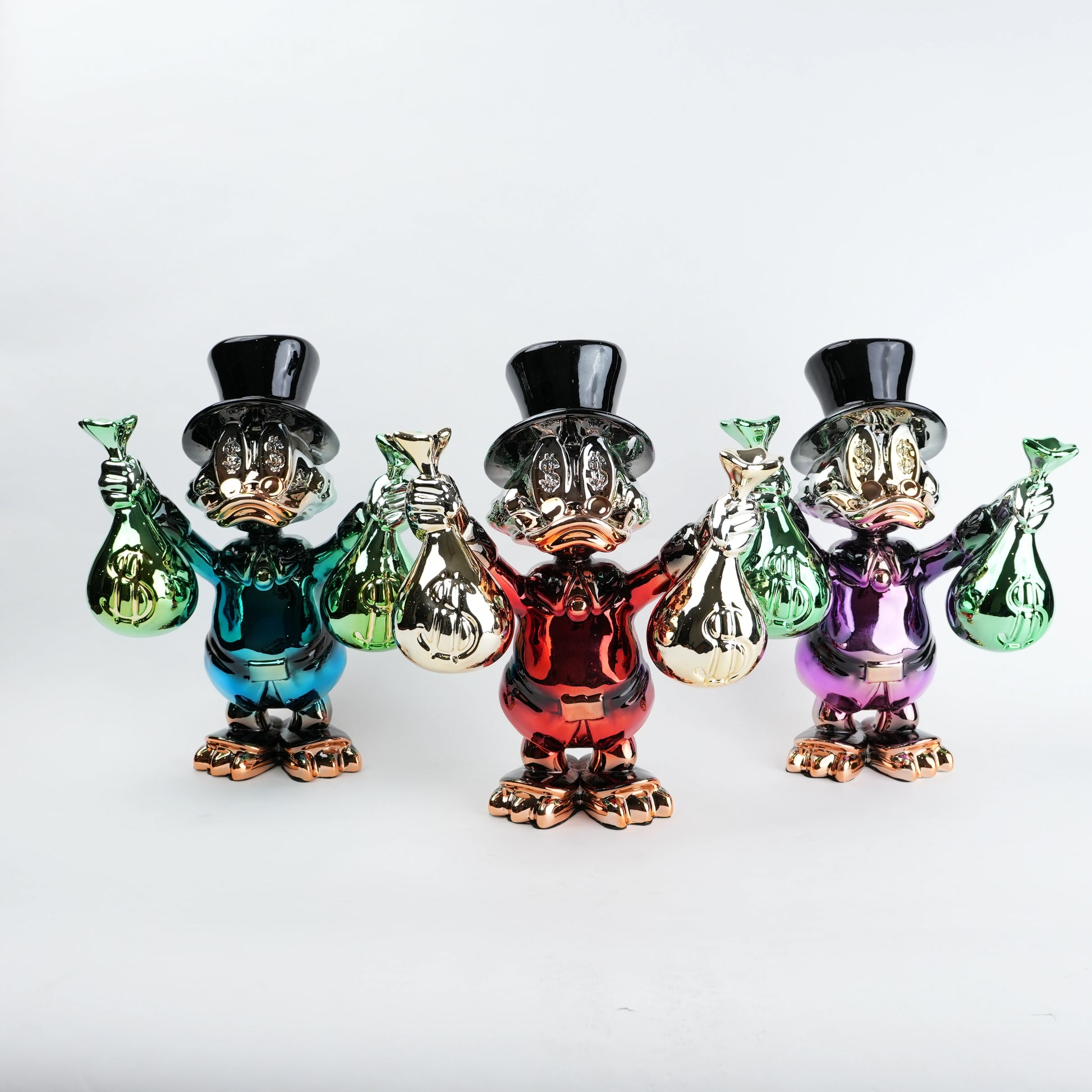 Red luxury money decor showpiece with gold accents holding money bags for home and office styling