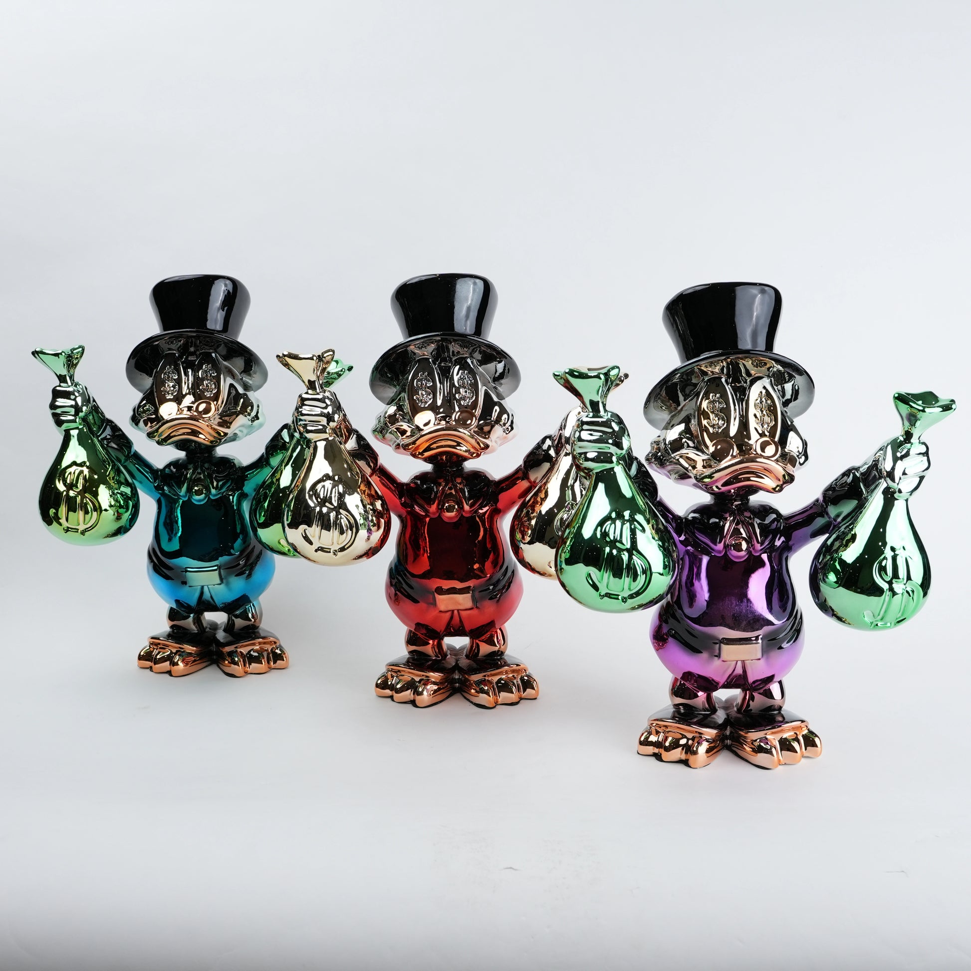 Red luxury money decor showpiece with gold accents holding money bags for home and office styling