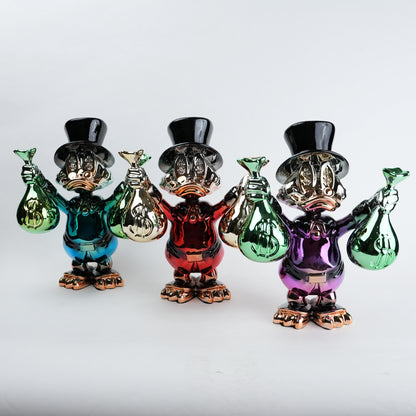 Red luxury money decor showpiece with gold accents holding money bags for home and office styling