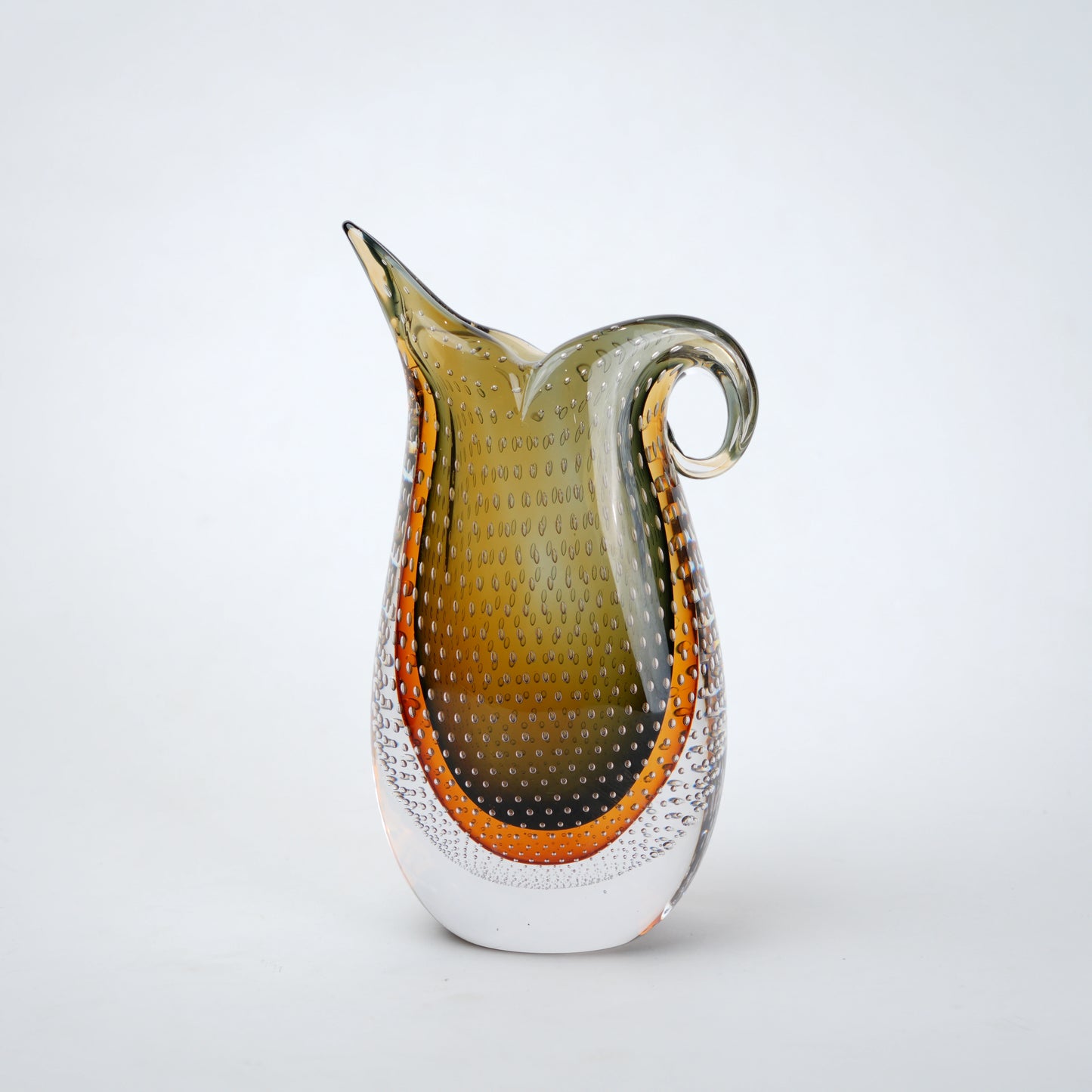 Amber olive gradient flowing asymmetrical glass decorative vase