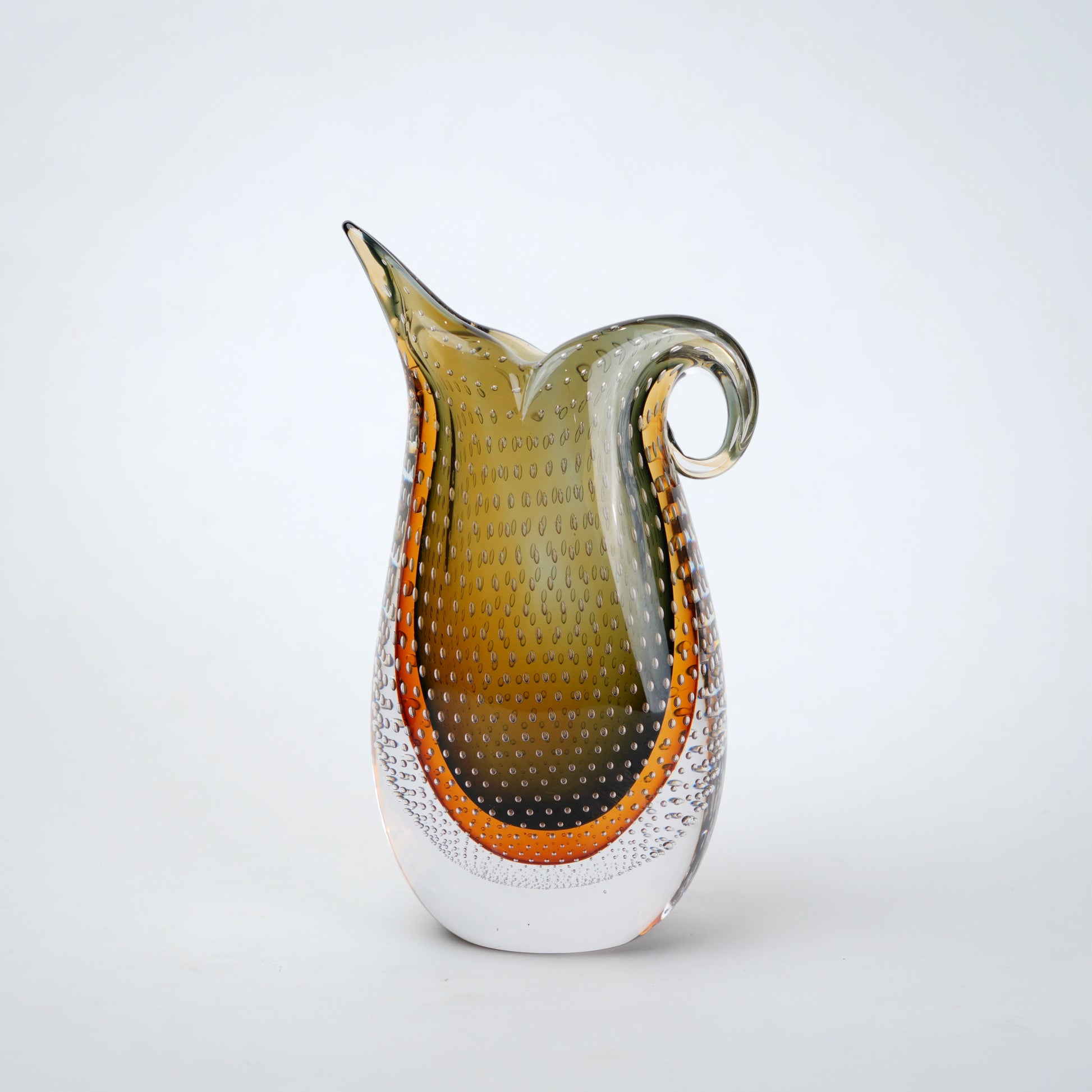 Amber olive gradient flowing asymmetrical glass decorative vase