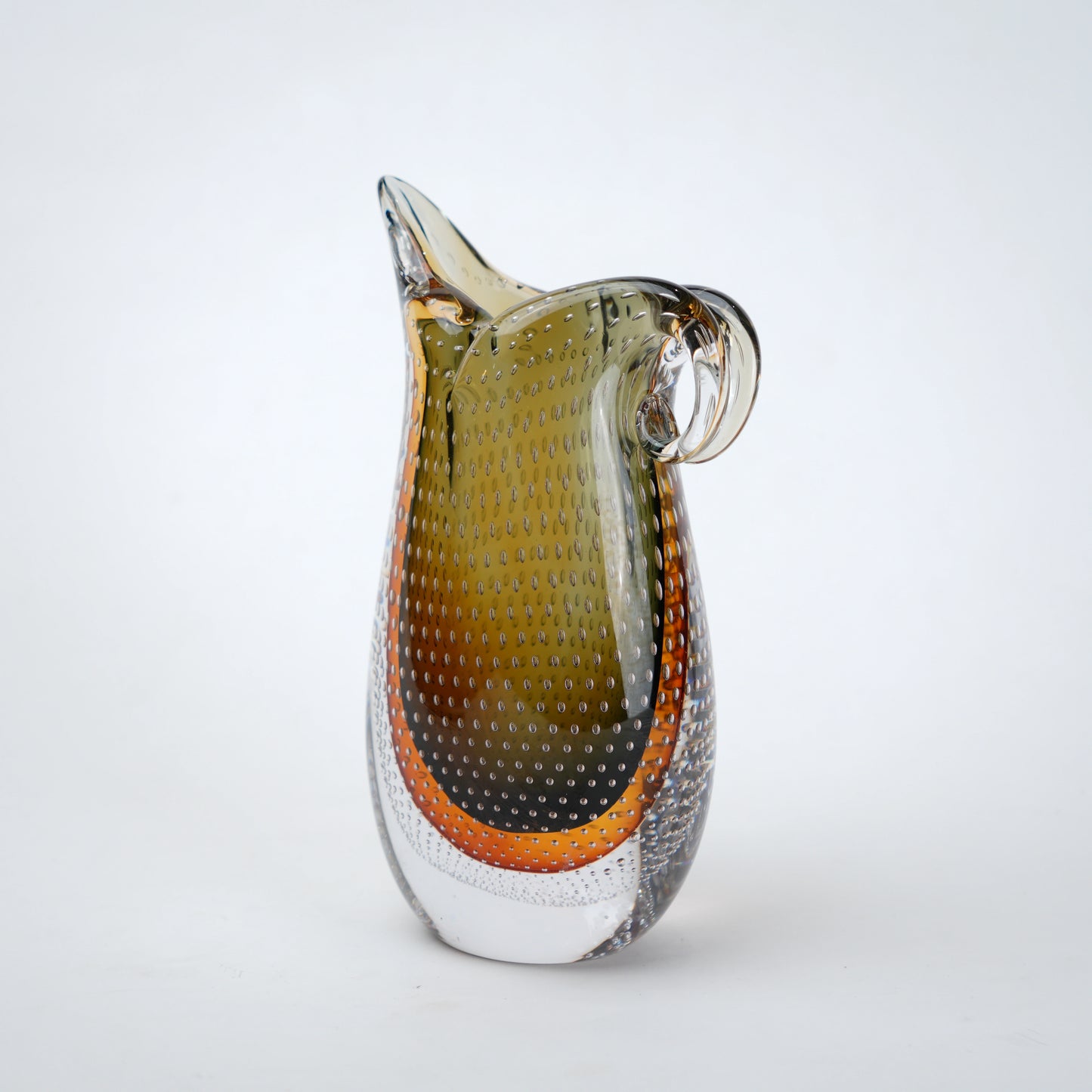 Amber olive gradient flowing asymmetrical glass decorative vase