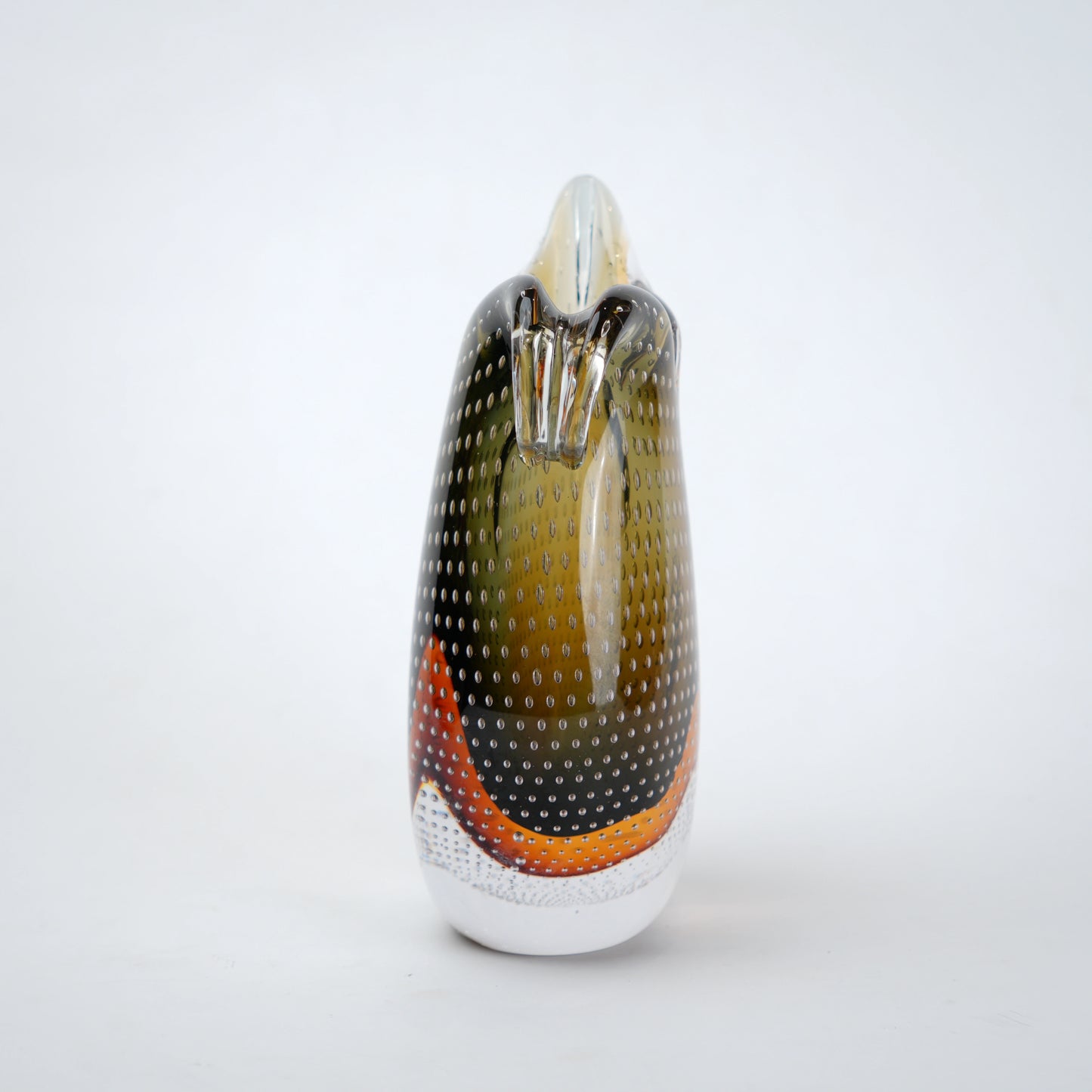 Amber olive gradient flowing asymmetrical glass decorative vase