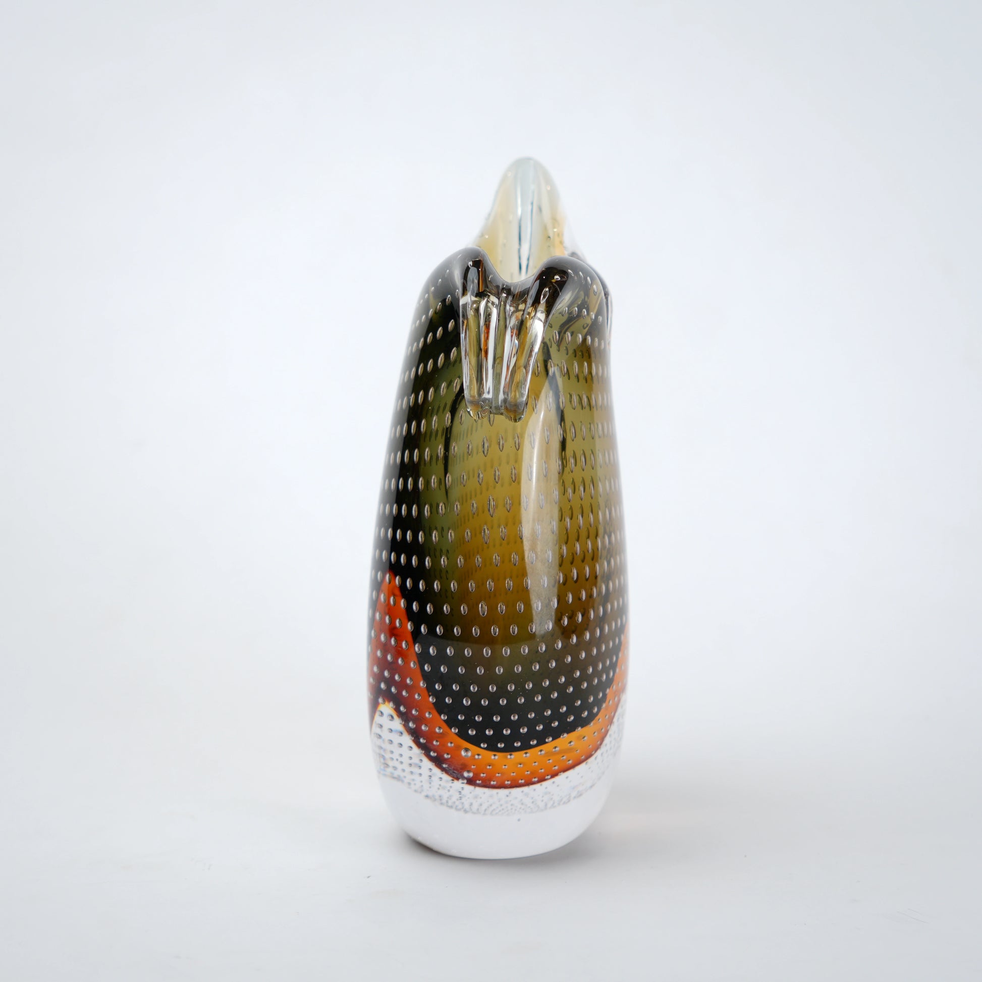 Amber olive gradient flowing asymmetrical glass decorative vase
