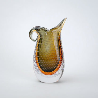 Amber olive gradient flowing asymmetrical glass decorative vase