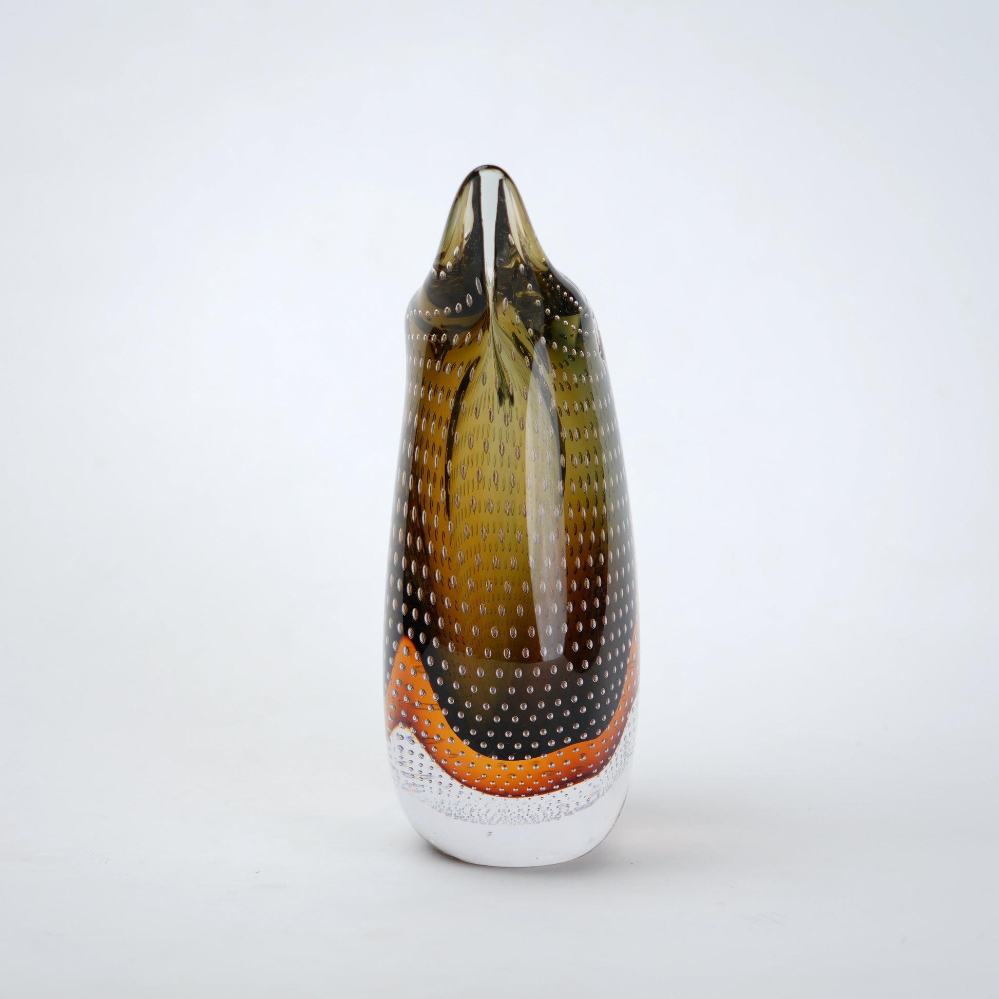 Glass vase with multicolored pattern on a white background