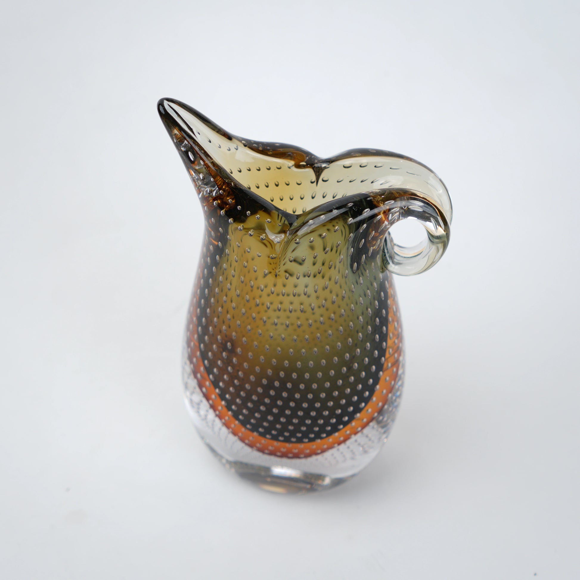 Amber olive gradient flowing asymmetrical glass decorative vase