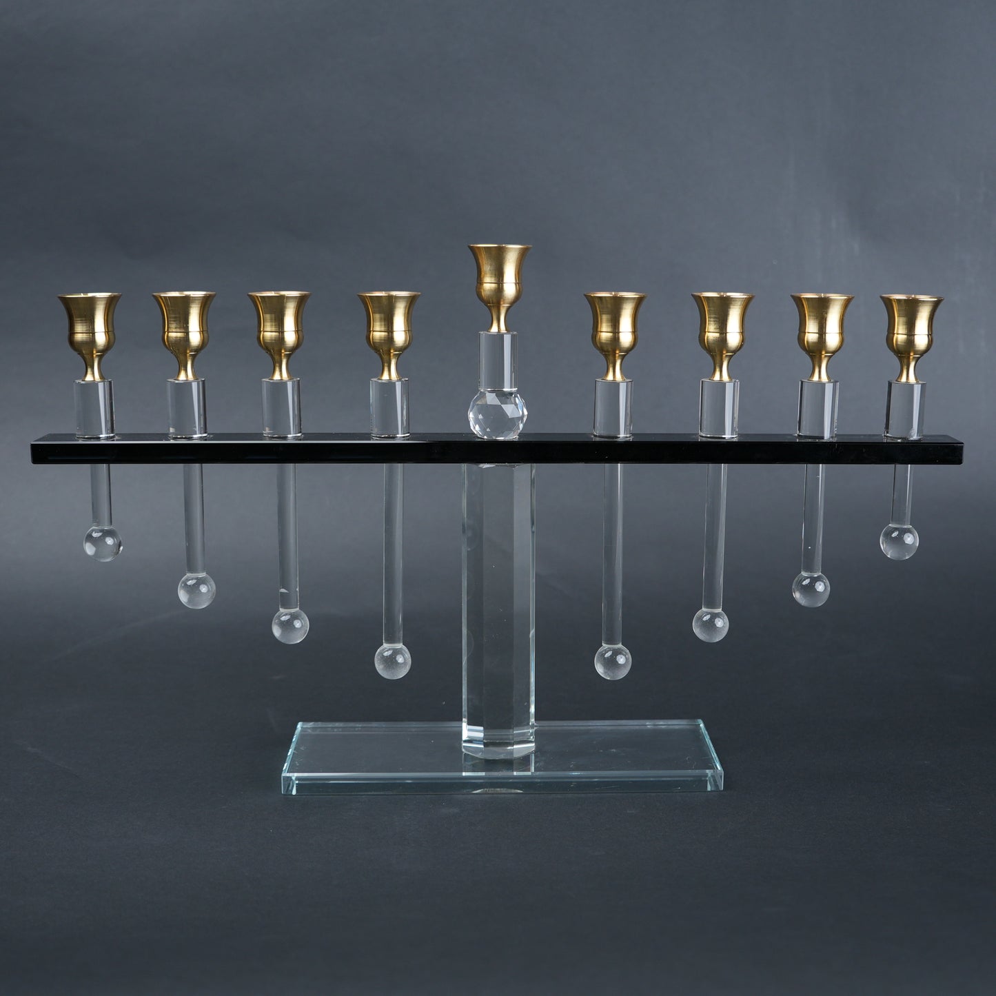 Linear Crystal menorah, nine cups, on grey
