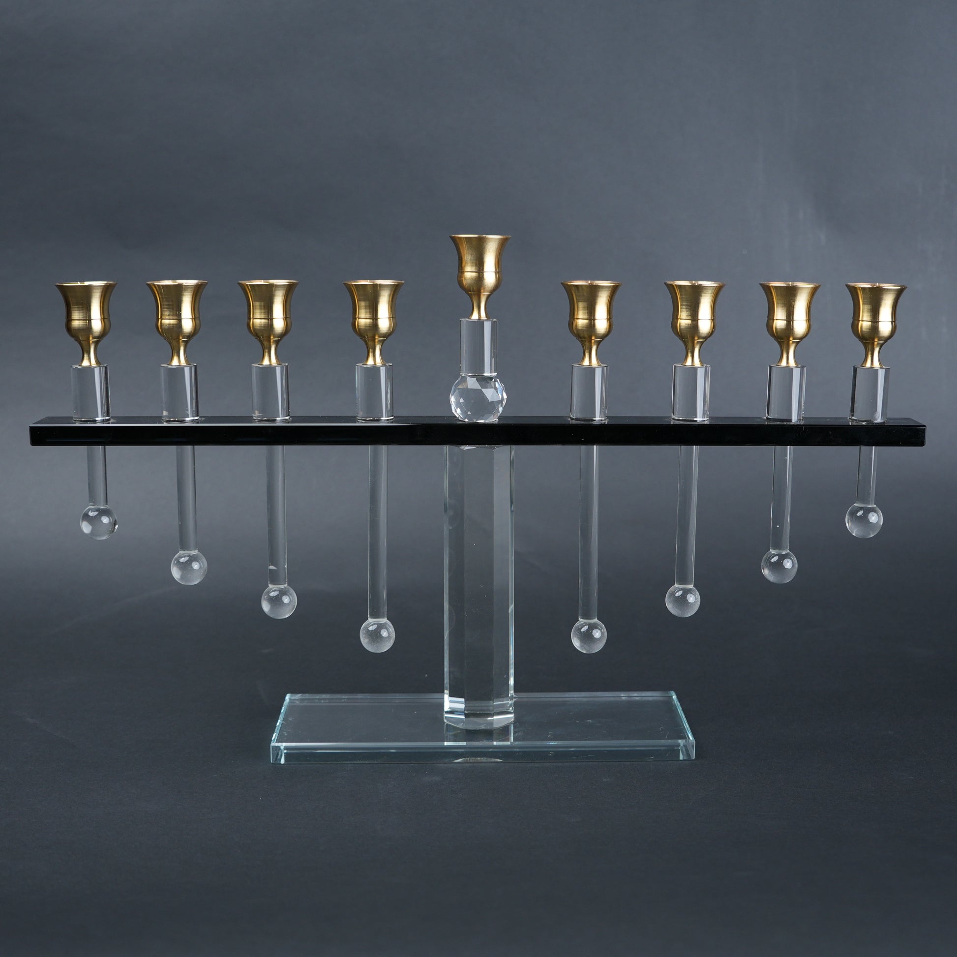 Linear Crystal menorah, nine cups, on grey