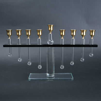 Linear Crystal menorah, nine cups, on grey