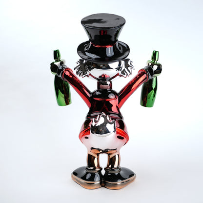 red duck figurine holding green bottle chrome finish luxury cartoon decor accent