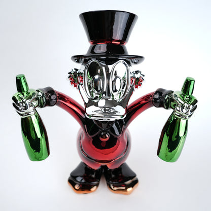 red duck figurine holding green bottle chrome finish luxury cartoon decor accent