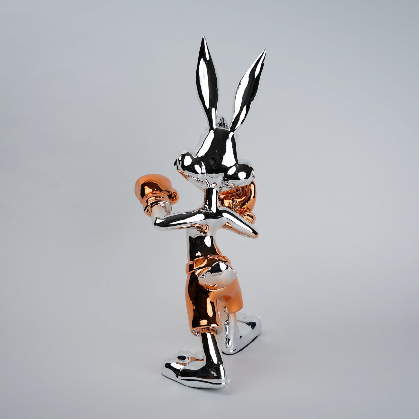 Chrome silver and gold bunny boxer decor figurine luxury collectible for modern home and office