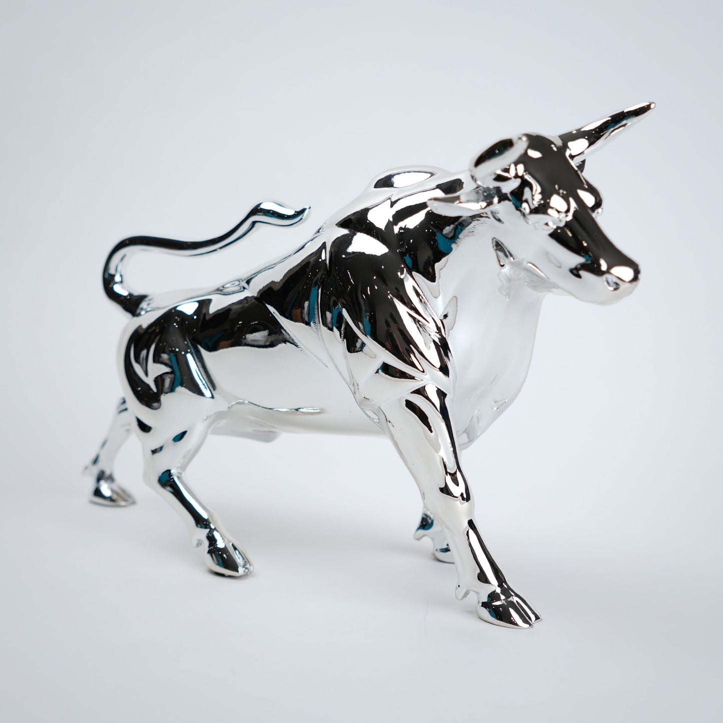 chrome silver bull sculpture modern home decor