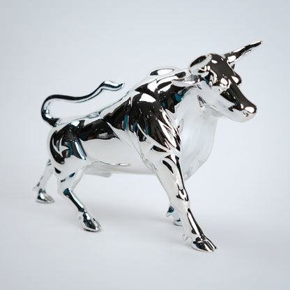 chrome silver bull sculpture modern home decor