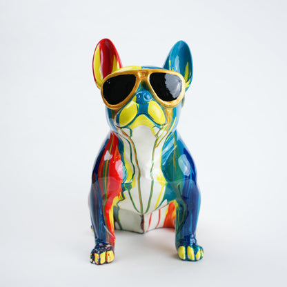 colorful bulldog figurine with sunglasses modern decor