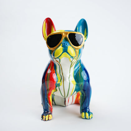 colorful bulldog figurine with sunglasses modern decor
