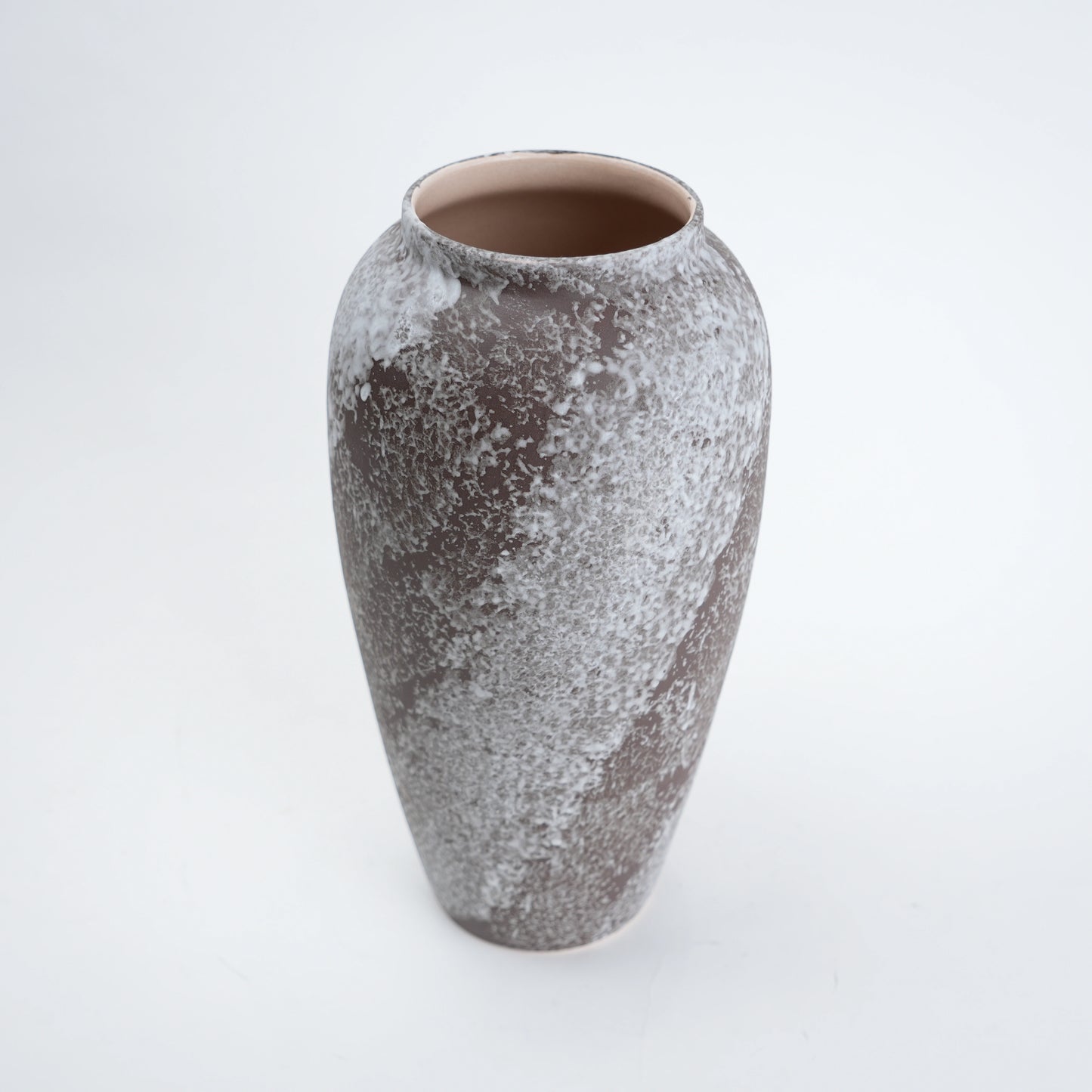 Tall mineral glaze vase, top angle